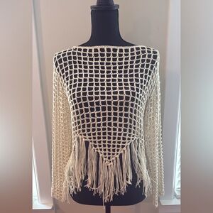 Vici Ramy Crochet Hem Coverup Sweater, Fringe